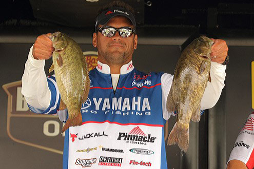 Dave Wolak adding a pair of nice smallies to his bag while fishing the Bassmaster Open Series