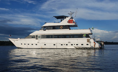 Anglers Inn Captain Peacock Amazon 95-foot private yacht for Amazon fishing