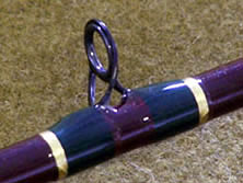 Close up of a line guide on a ESOX rod