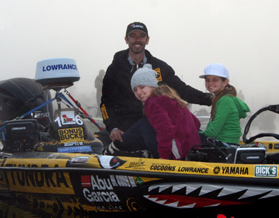 World famous Mike Iaconelli with radar set up at the 2011 BASS Classic